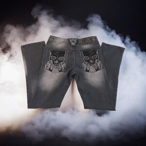 Rebel Vengeance Jeans Black Goth Biker Skull Mens Size 28